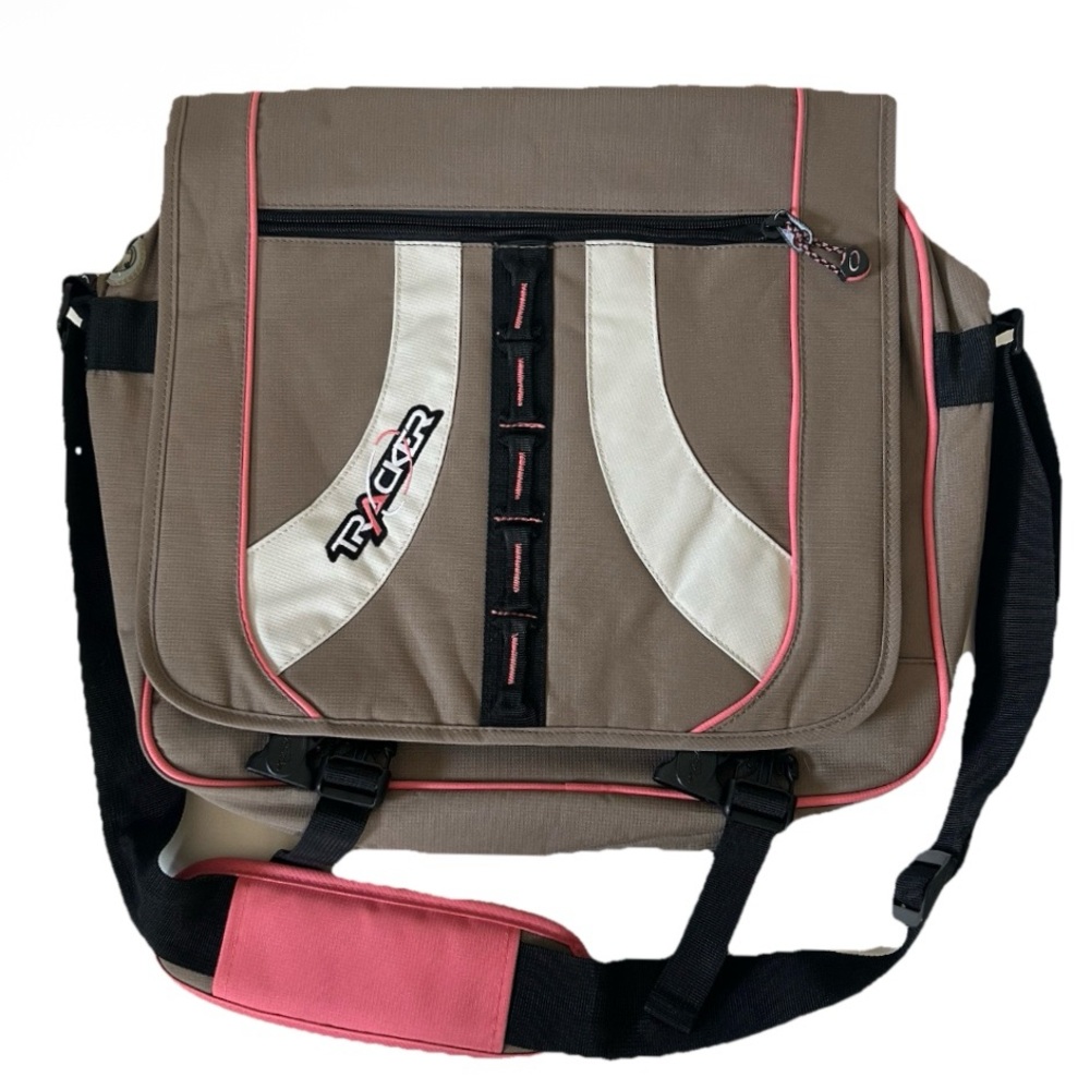 Bentley Tracker Tan Pink Messenger Bag Laptop Tote Satchel Work Pockets Shoulder